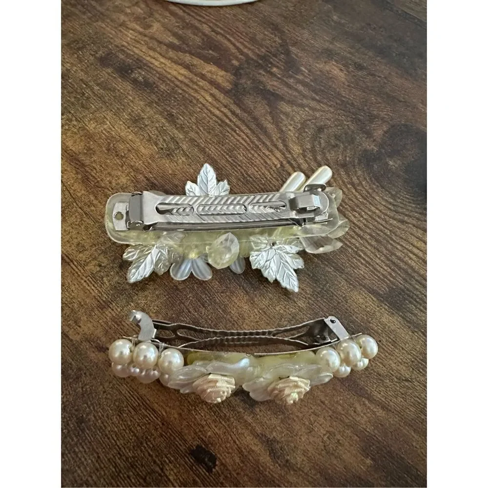Vintage Silver Tone and Faux Pearl Hair Clip Barrettes Lot Retro Wedding Floral